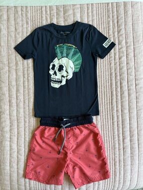 Abercrombie Kids Skull Tee + Swim Shorts Set Boys Size 5/6 Bundle
